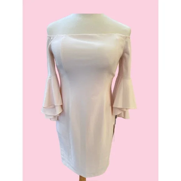 🛑SOLD🛑Calvin Klein Off the Shoulder Sheath Ruffled Sleeve Dress Women Size 14 - Picture 5 of 12